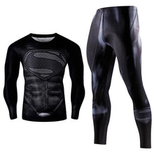Load image into Gallery viewer, Men's Compression GYM training Clothes Suits workout Superman jogging Sportswear Fitness Dry Fit Tracksuit Tights 2pcs / sets